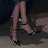 Women's Summer Strap Fairy Style Black Bow Sandals